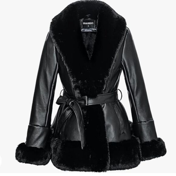 Amazon Jackets & Blazers - Leather Fur Lined Belted Jacket